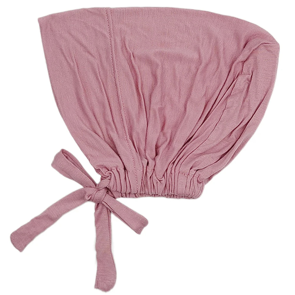 Comfortable modal hijab cap with back rope for adjustable fit, ideal as inner scarf