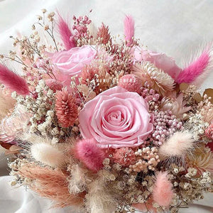 Wedding Bridal Bouquet Natural Baby'sBreath Eternal Rose Bridal Bridesmaid Hand Flowers Wedding,Engagement Valentines Day Decor