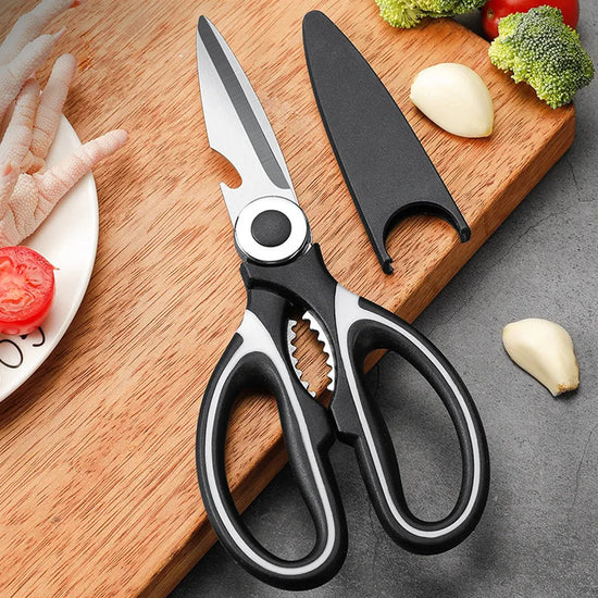 Heavy-duty stainless steel kitchen scissors with thickened blades for cutting chicken bones