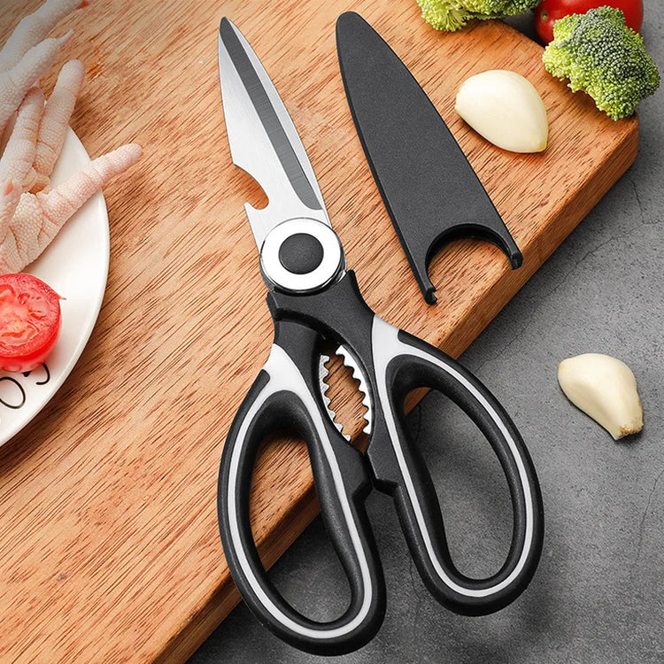 Heavy-duty stainless steel kitchen scissors with thickened blades for cutting chicken bones