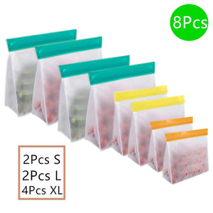 4-10Pcs/Set Stand Up Food Storage Bag Reusable Freezer Sandwich Ziplock Silicone PEVA Bag Kitchen Organizer Storage Fresh Bags