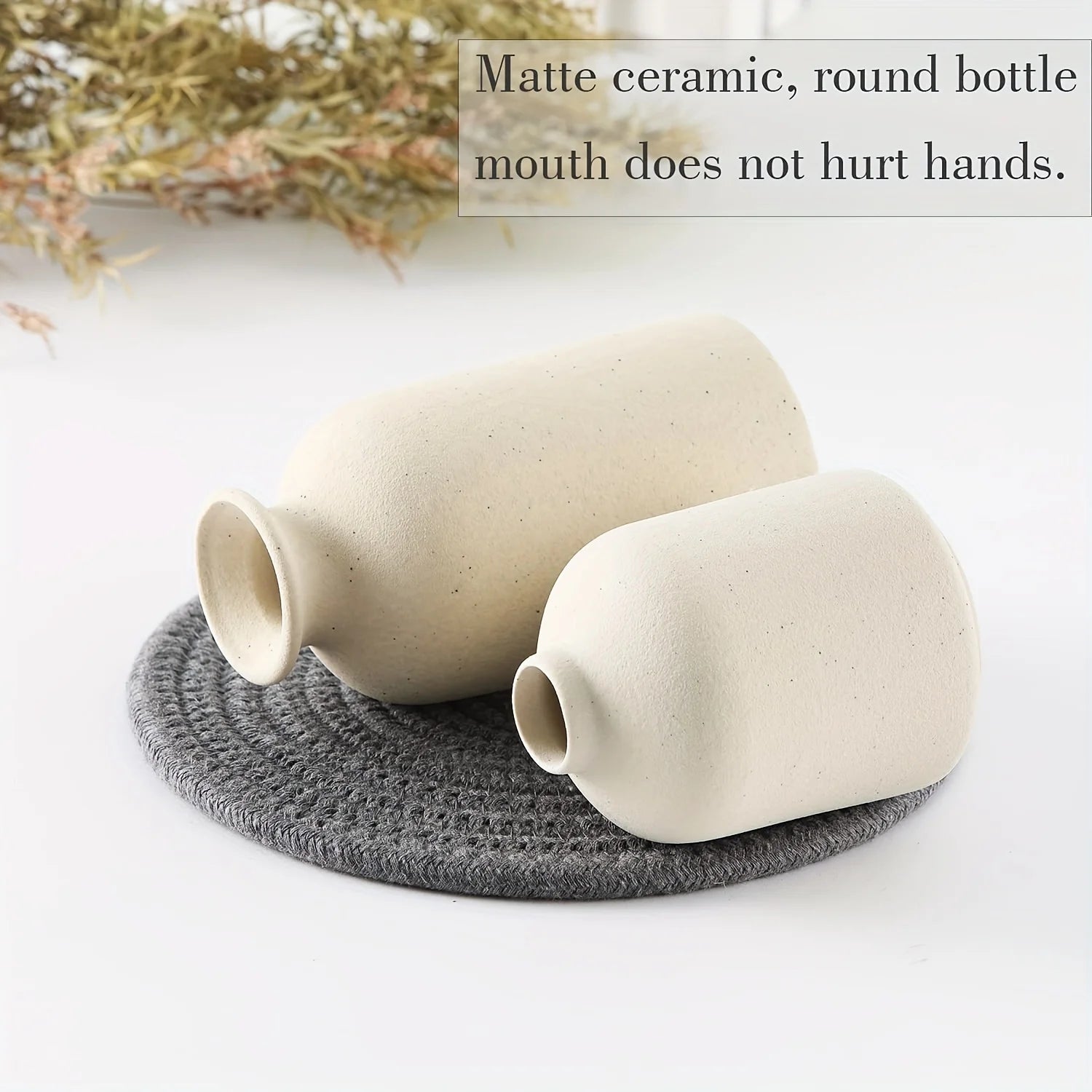 Set of 3 ceramic vases in neutral tones, ideal for rustic and farmhouse home decor