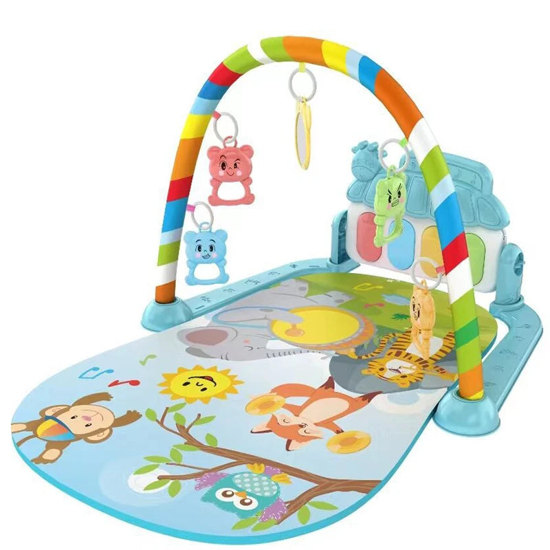 Newborn baby crawling mat with musical toy and fitness stand