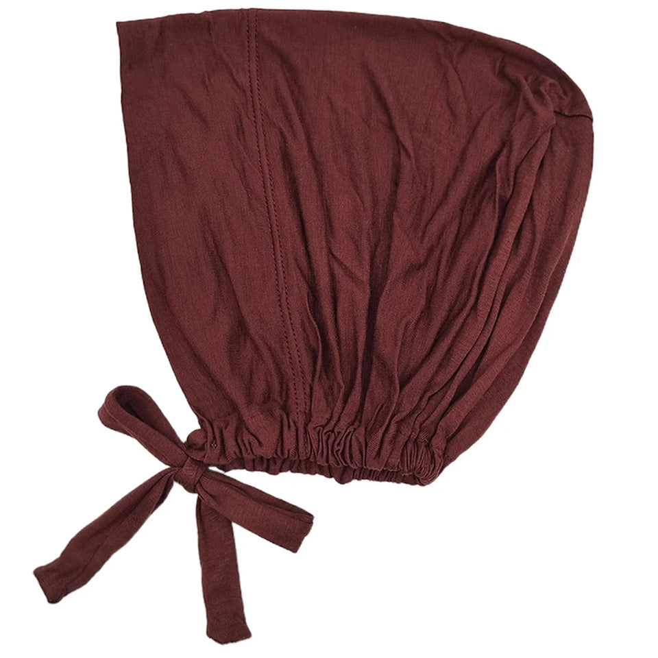 Comfortable modal hijab cap with back rope for adjustable fit, ideal as inner scarf