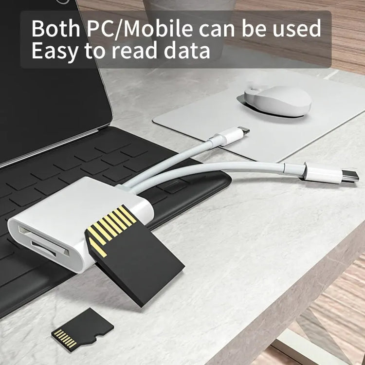 Type-C and Lightning SD/TF card reader for smart devices, laptops, and computers