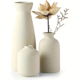 Set of 3 ceramic vases in neutral tones, ideal for rustic and farmhouse home decor