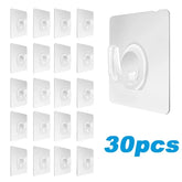 Set of 30 transparent self-adhesive wall hooks for keys, towels, and kitchen utensils