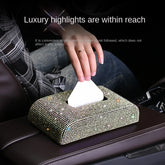 Luxury diamond tissue box holder with rhinestone embellishments for car and home decor