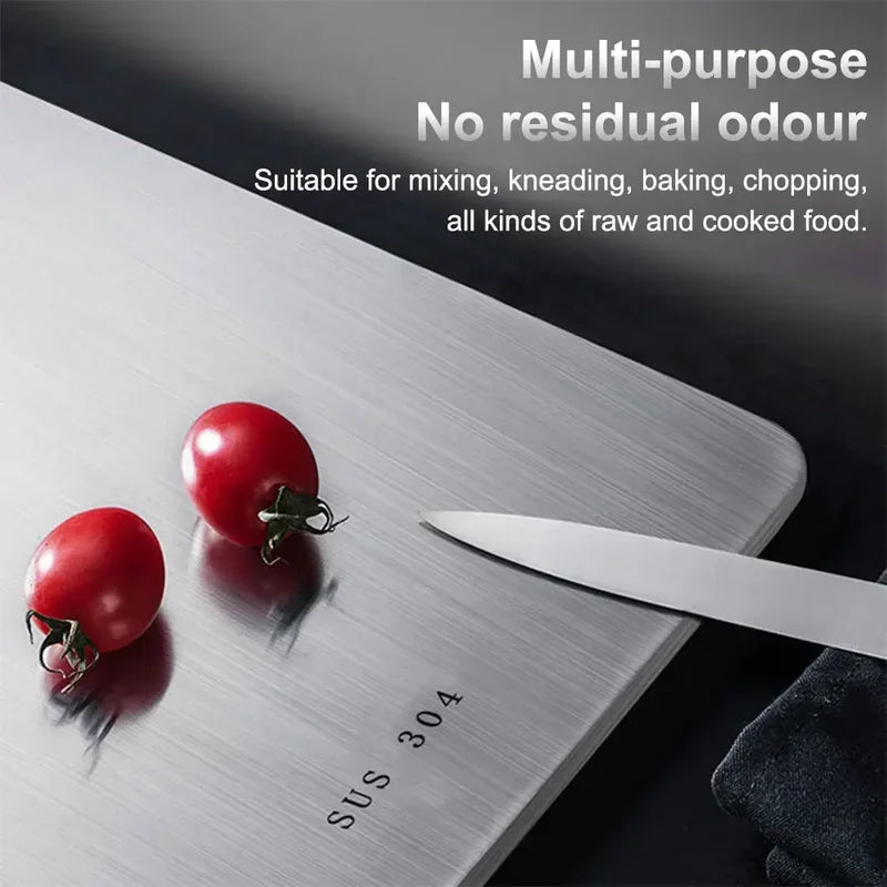 Easy-to-clean stainless steel food prep board ideal for busy kitchens