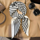 Luxury brand silk plaid square scarf for women, styled as a neck or hair tie