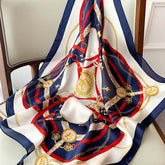 Luxury brand silk plaid square scarf for women, styled as a neck or hair tie