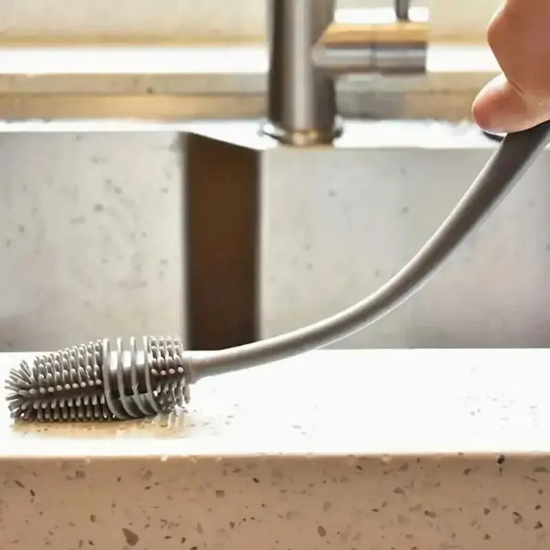 Flexible silicone cup brush with extended handle for deep cleaning glassware