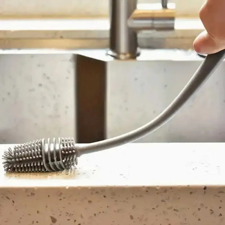 Flexible silicone cup brush with extended handle for deep cleaning glassware