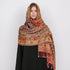 Soft and warm cashmere hijab with bohemian print, styled as a headscarf or wrap