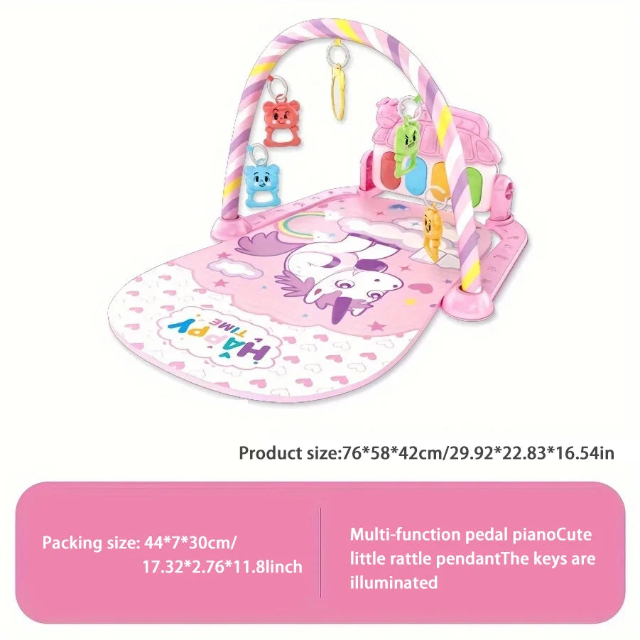 Newborn baby crawling mat with musical toy and fitness stand