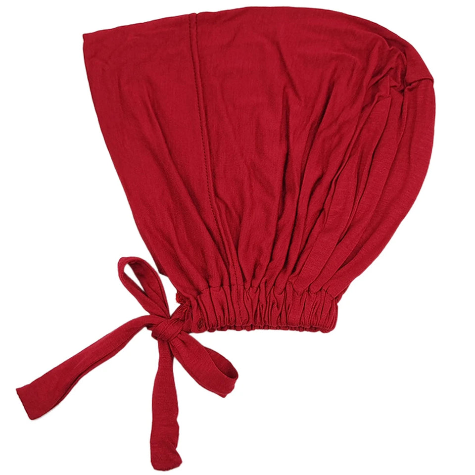 Comfortable modal hijab cap with back rope for adjustable fit, ideal as inner scarf