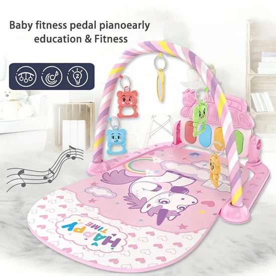 Newborn baby crawling mat with musical toy and fitness stand