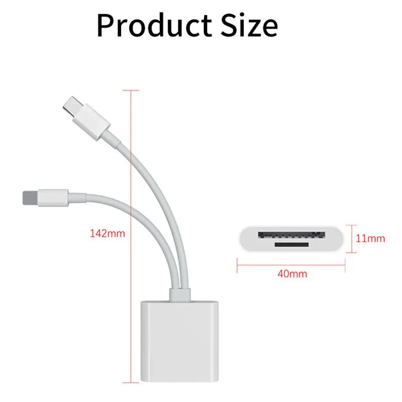 Type-C and Lightning SD/TF card reader for smart devices, laptops, and computers