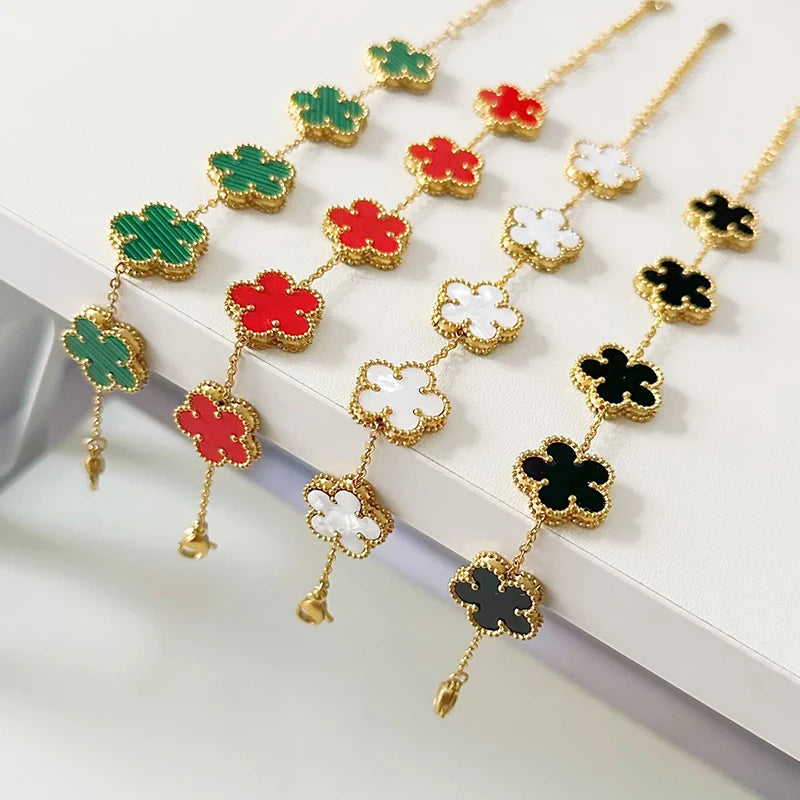 2024 New Luxury Bracelet Women Double-sided Flower Valentines Day Gift Couple Bracelets Stainless Steel Jewelry Clover Fashion