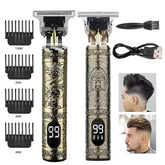 T9 LCD Electric Hair Clipper with oil shaving head and carving electric pusher for men