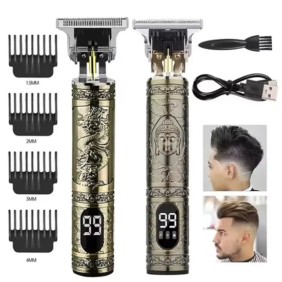 T9 LCD Electric Hair Clipper with oil shaving head and carving electric pusher for men