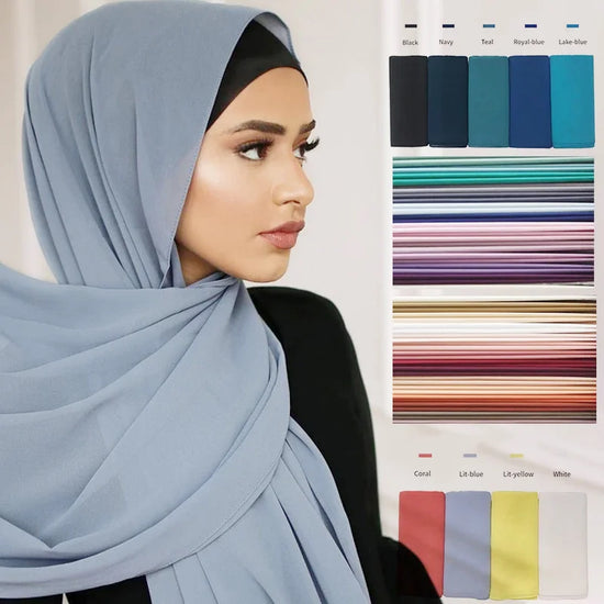 Lightweight voile headscarf in soft pastel tones, ideal for Muslim women&