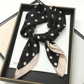 Luxury brand silk plaid square scarf for women, styled as a neck or hair tie