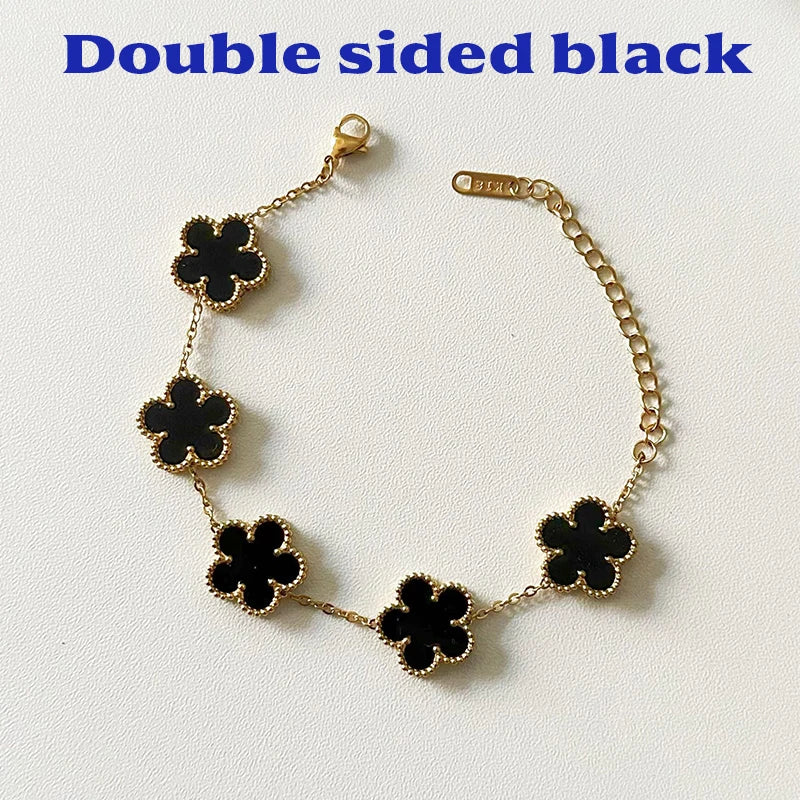 2024 New Luxury Bracelet Women Double-sided Flower Valentines Day Gift Couple Bracelets Stainless Steel Jewelry Clover Fashion