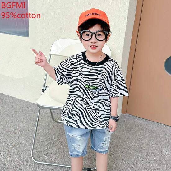 Baby Boys Clothing Children Summer zebra Clothes Cotton T Shirt+Denim Shorts 2pc/Sets Teenager Kids Sports Loung Wear Outfit