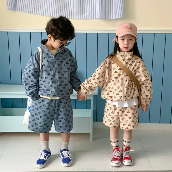 Baby 2 Pieces Sets Korean Girls Boys Clothing Zipper Clothes Sets Children&