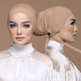 Comfortable modal hijab cap with back rope for adjustable fit, ideal as inner scarf