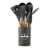 12-piece silicone kitchen utensil set with wooden handles and non-stick design
