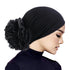 Elastic hair band turban for women, comfortable beanie style with flower accent