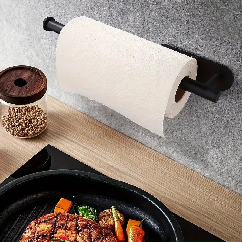 Space-saving kitchen organizer for paper towels and plastic wrap
