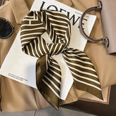 Luxury brand silk plaid square scarf for women, styled as a neck or hair tie