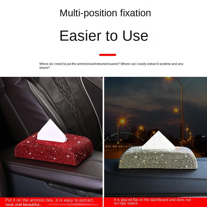 Luxury diamond tissue box holder with rhinestone embellishments for car and home decor