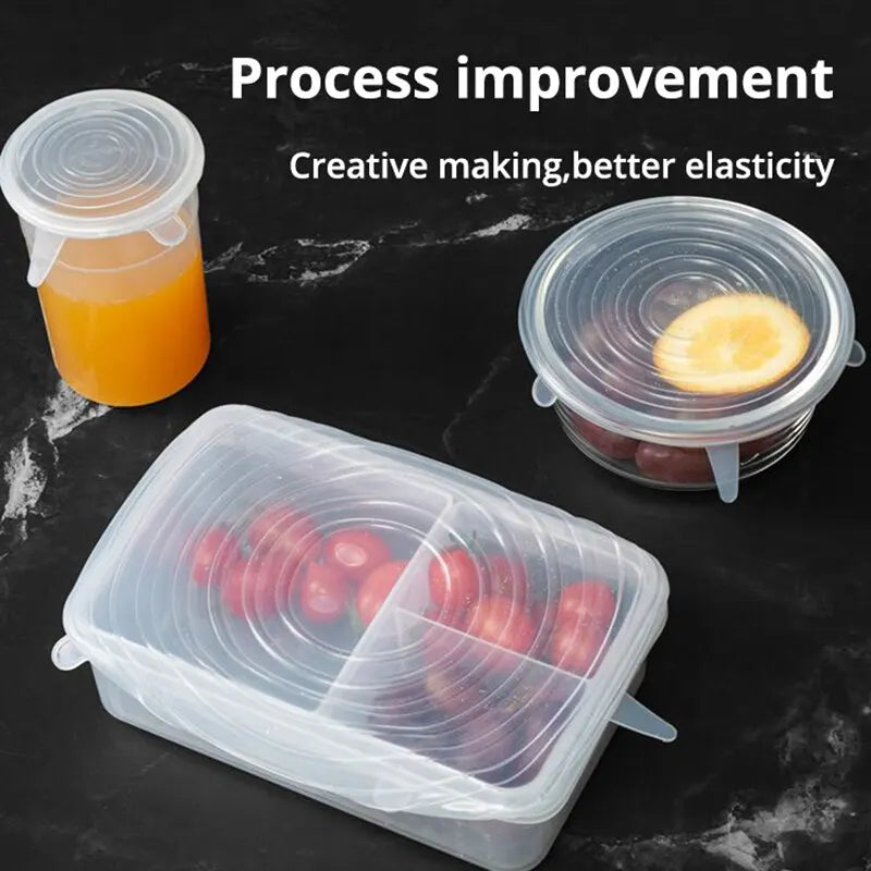 6pcs set of transparent silicone stretch covers for kitchen utensils and bowls