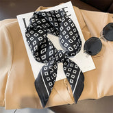 Luxury brand silk plaid square scarf for women, styled as a neck or hair tie