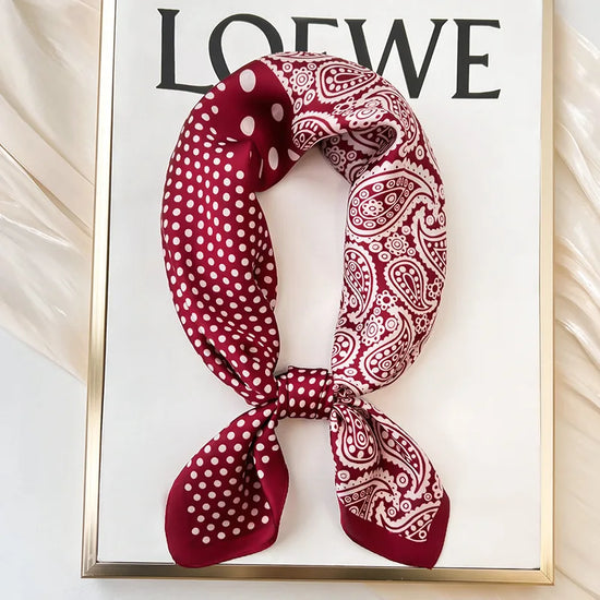 Polka dot silk bandana for women, worn as a ribbon, shawl, or stylish hijab