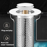 Removable filter basket sink stopper for efficient hair and debris capture