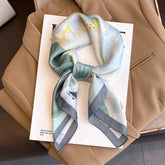 Luxury brand silk plaid square scarf for women, styled as a neck or hair tie