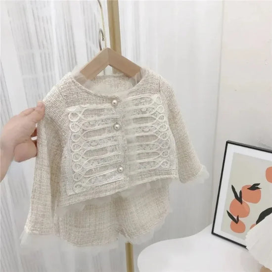 New Kids Clothes Set Spring Toddler Baby Coats + Shorts Girl Solid Lace Tulle 2pcs Baby 2024 Fashion Girls Clothing Outfit