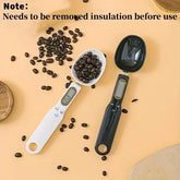 Electronic kitchen scale measuring 0.1–500g with detachable spoon